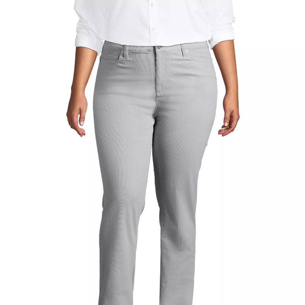 Lands' End Women's Mid Rise Bootcut Leg Corduroy Jeans Pants in Light Gray NWT